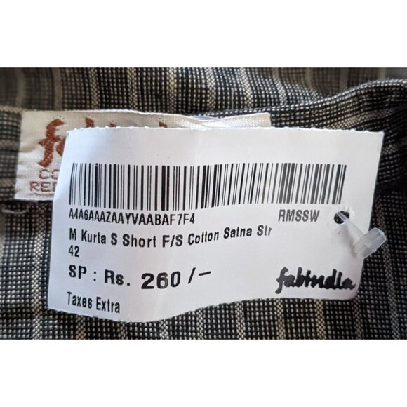 New Kurta Shirt Men 1/3 Button Up Brown 100% Cotton Striped Cuffless Long Sleeve - Picture 9 of 11